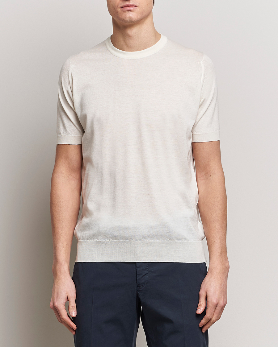 Homme | Best of British | John Smedley | Hilcote Wool/Sea Island Cotton T-Shirt Chalk White