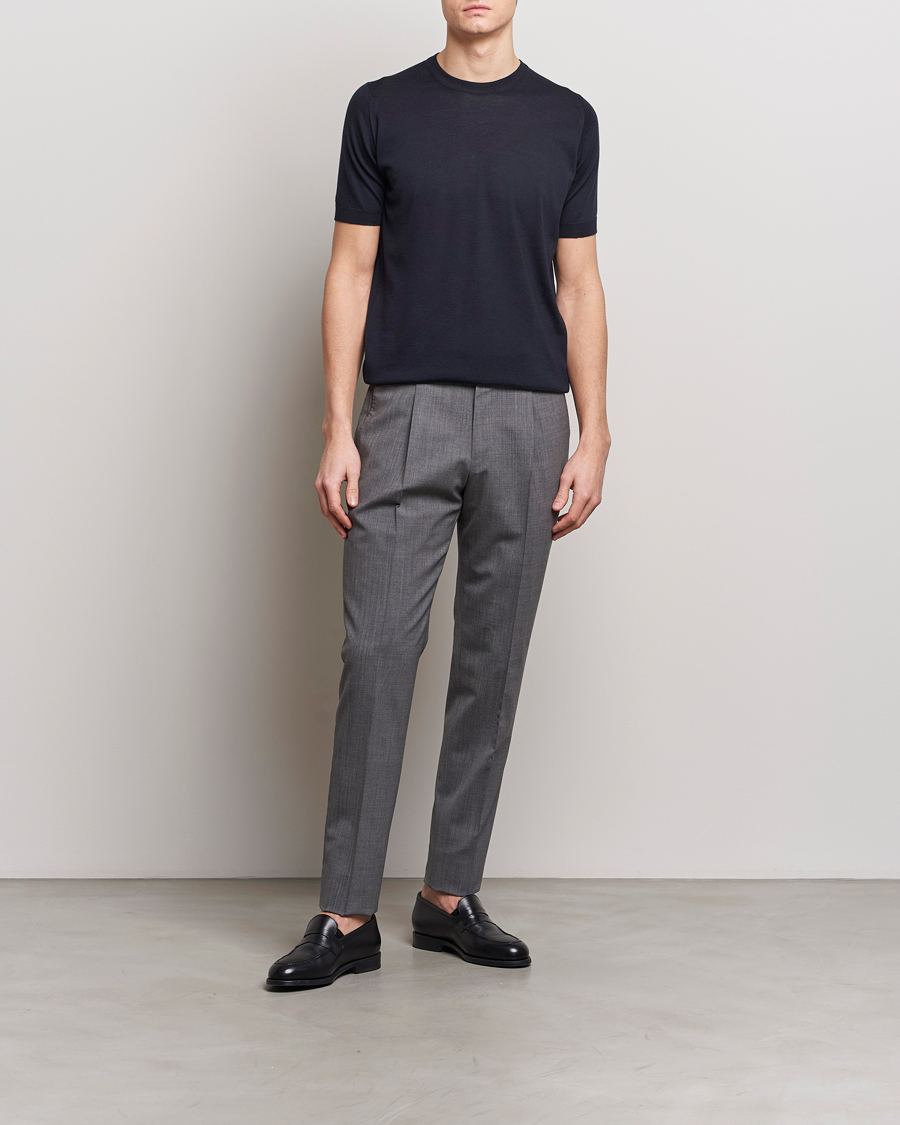 Homme | T-shirts | John Smedley | Hilcote Wool/Sea Island Cotton T-Shirt Navy