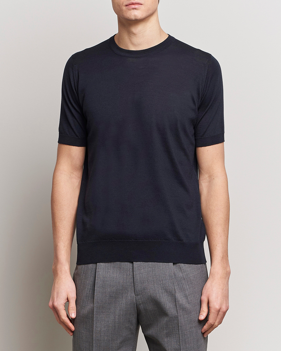 Homme | Sections | John Smedley | Hilcote Wool/Sea Island Cotton T-Shirt Navy