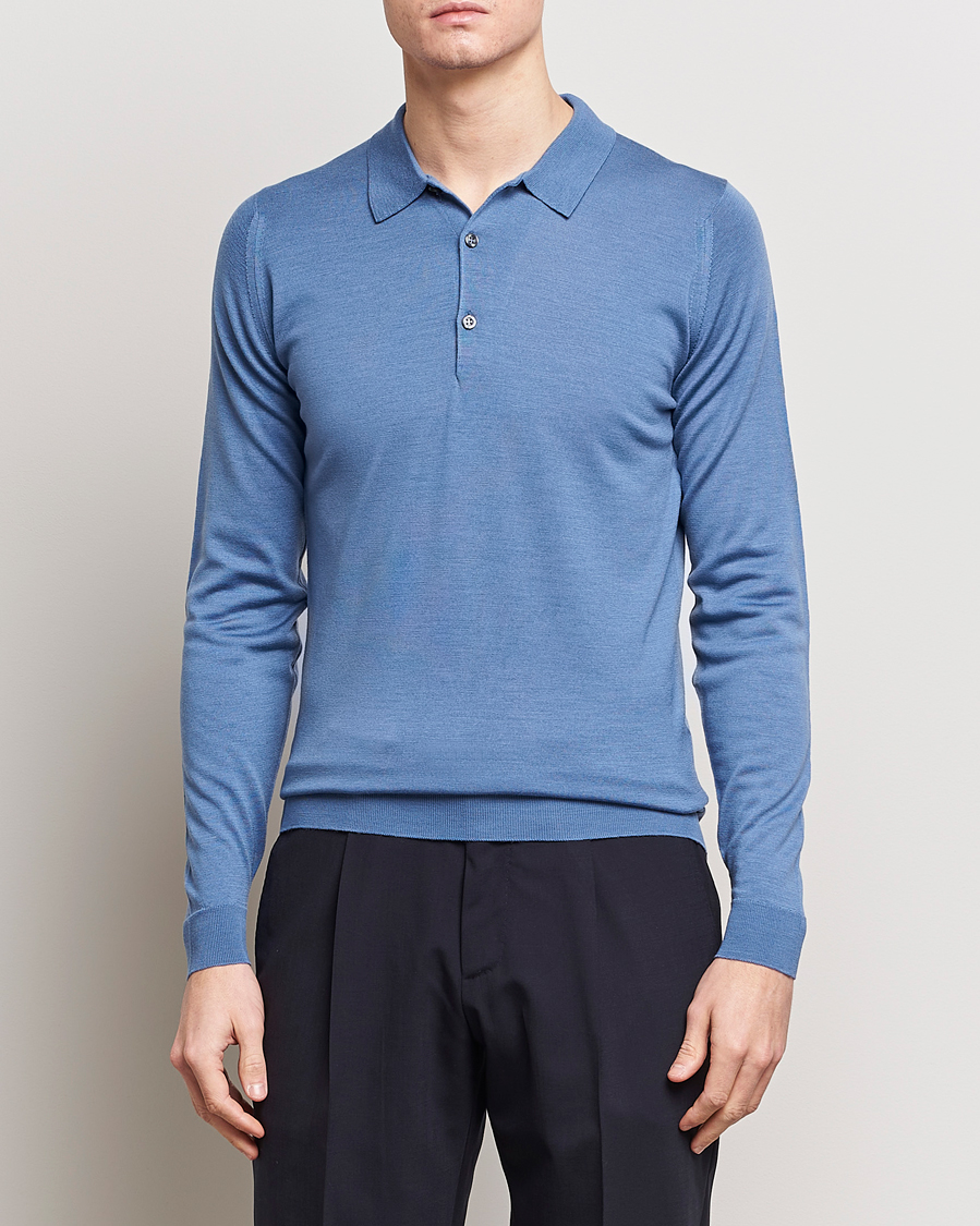 Homme | Sections | John Smedley | Belper Extra Fine Merino Polo Pullover Riviera Blue