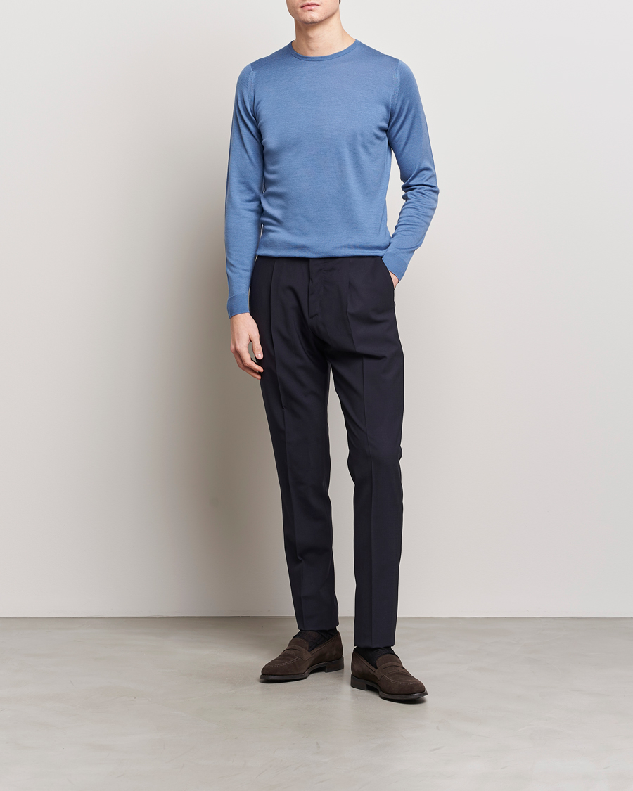 Homme | Pulls Et Tricots | John Smedley | Lundy Extra Fine Merino Crew Neck Riviera Blue