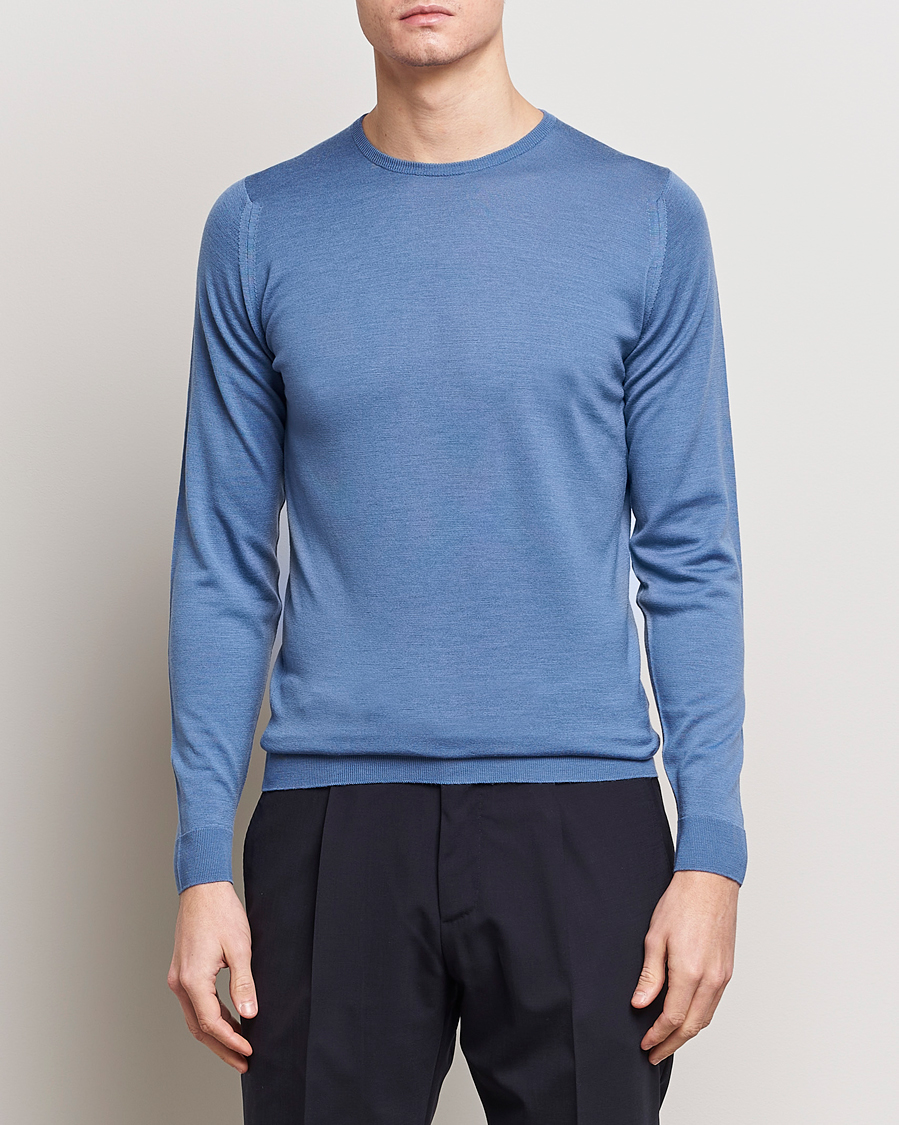 Homme | Sections | John Smedley | Lundy Extra Fine Merino Crew Neck Riviera Blue