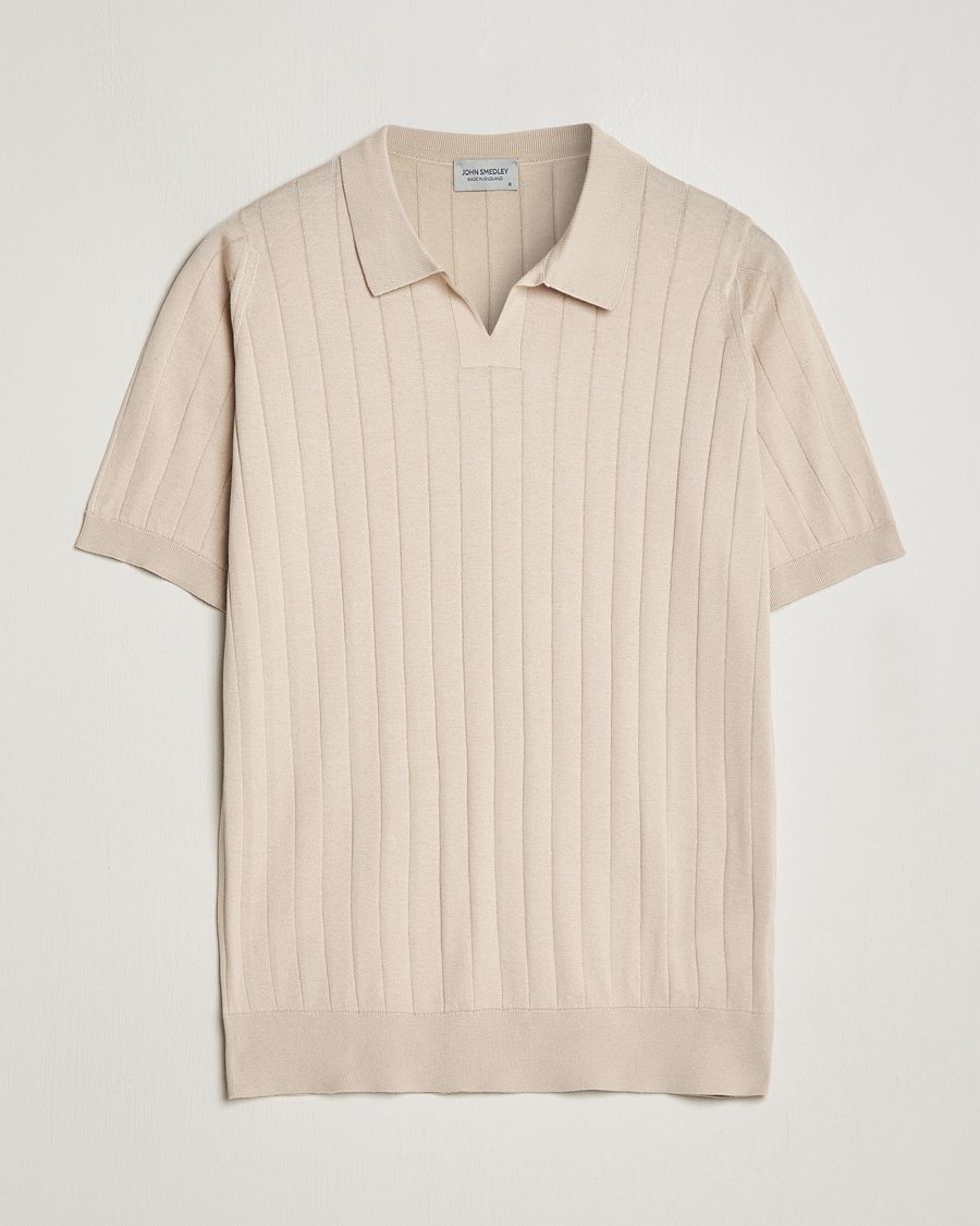 Homme | Polos | John Smedley | Roper Open Collar Sea Island Polo Almond