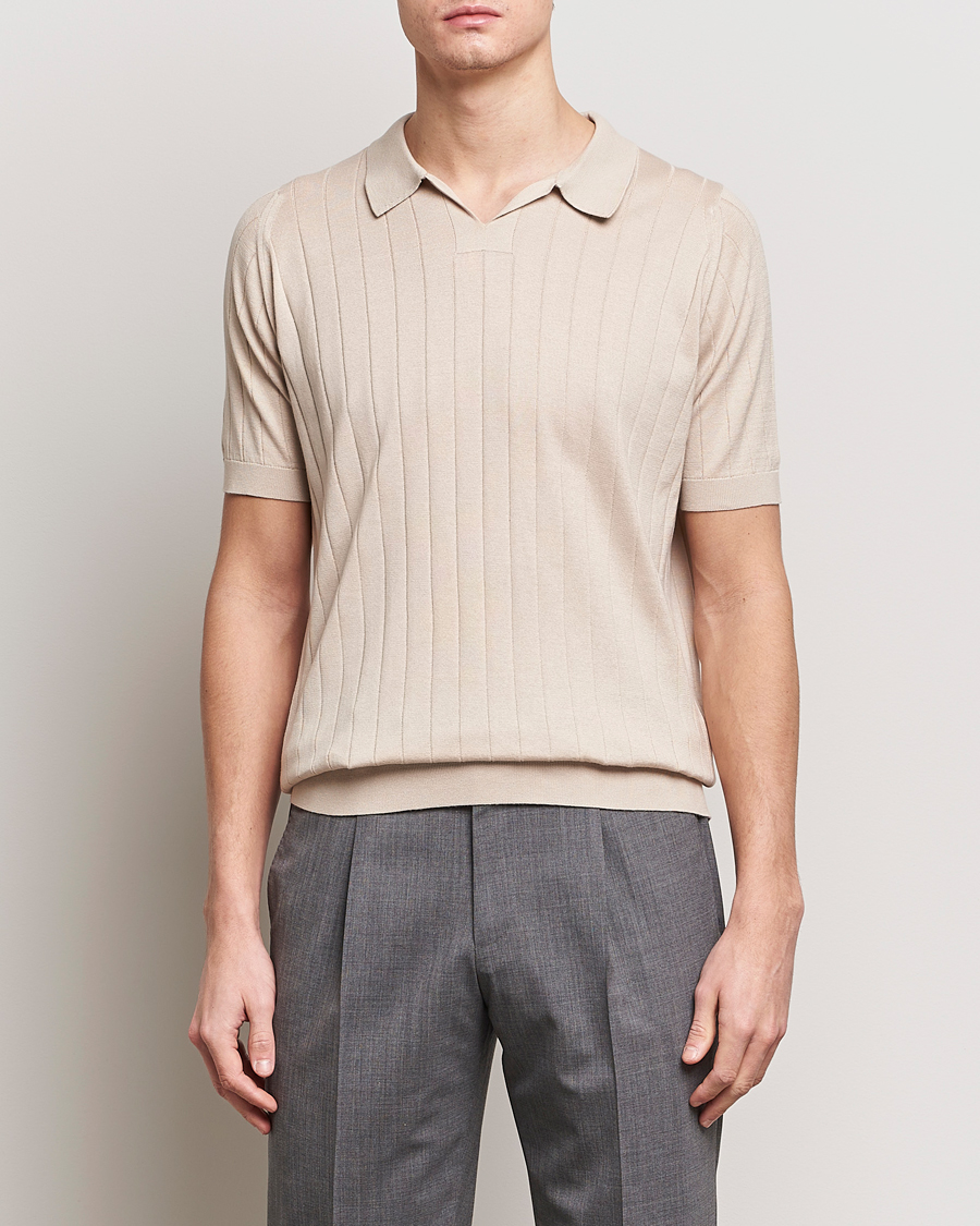 Homme | Polos | John Smedley | Roper Open Collar Sea Island Polo Almond