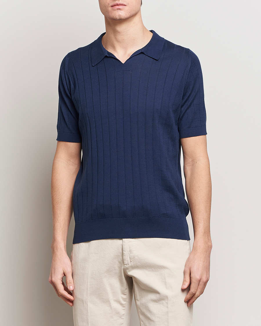 Homme | Best of British | John Smedley | Roper Open Collar Sea Island Polo French Navy