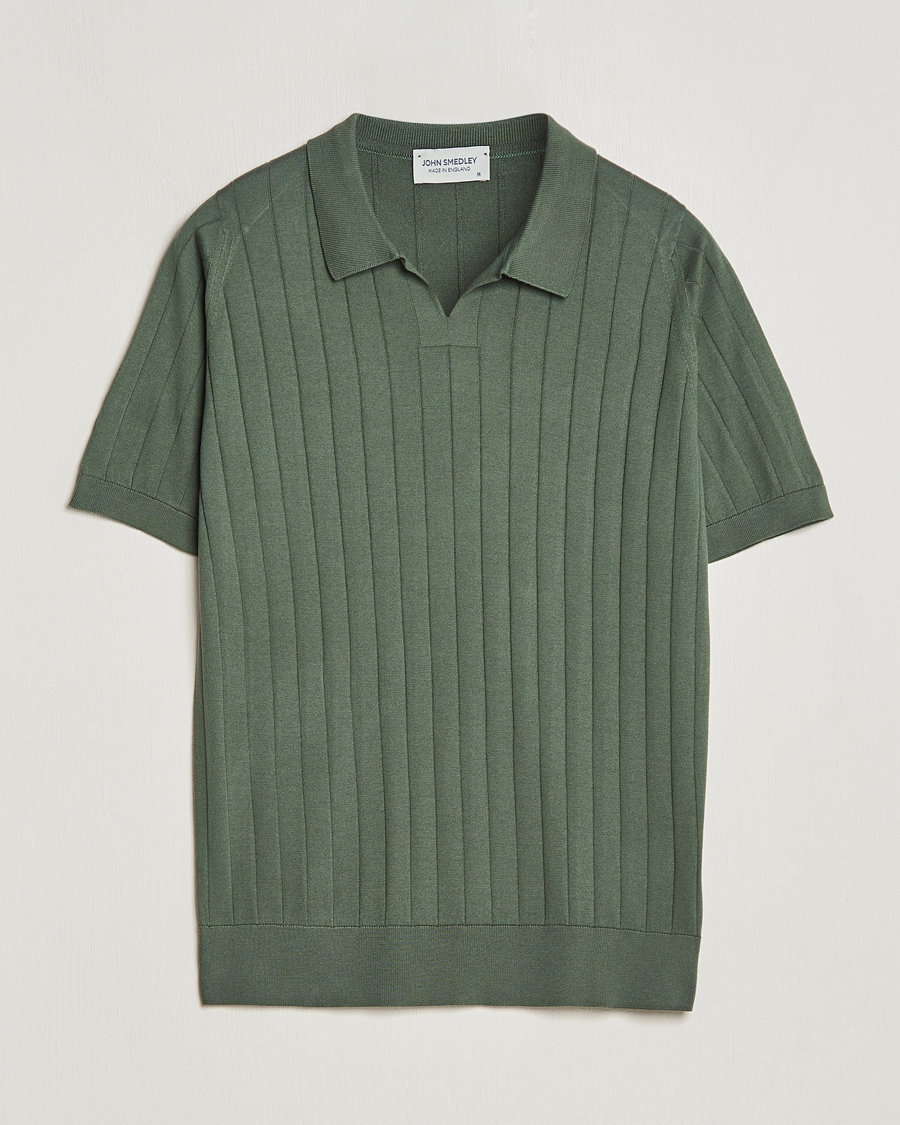 Homme | Polos | John Smedley | Roper Open Collar Sea Island Polo Palm Green