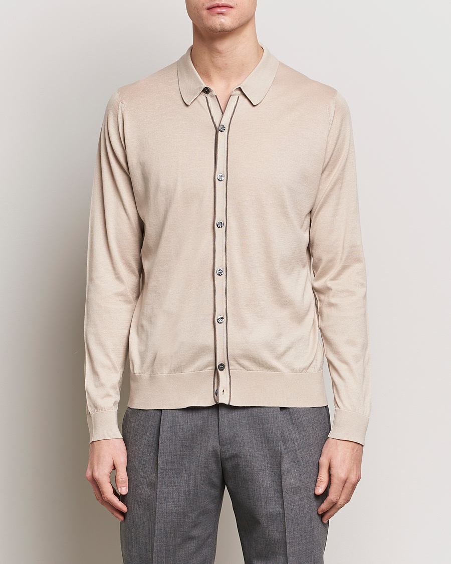 Homme | Sections | John Smedley | Shadow Tipped Sea Island Cotton Cardigan Almond