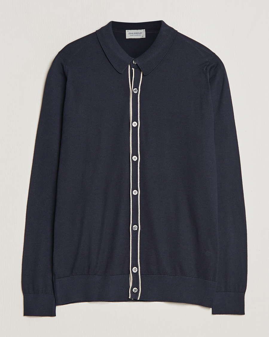 Homme | Pulls Et Tricots | John Smedley | Shadow Tipped Sea Island Cotton Cardigan Navy