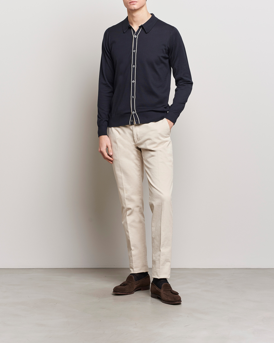 Homme | Pulls Et Tricots | John Smedley | Shadow Tipped Sea Island Cotton Cardigan Navy