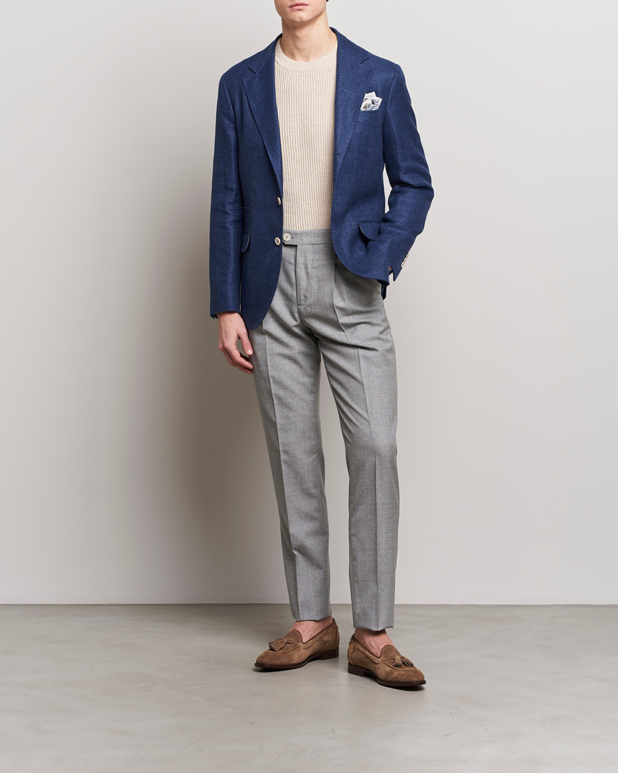 Homme | Blazers | Brunello Cucinelli | Linen/Silk Blazer Indigo Blue