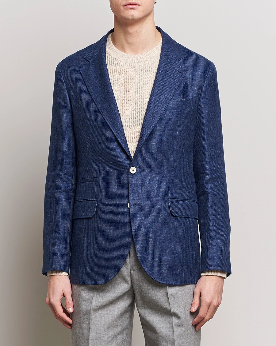 Homme | Blazers | Brunello Cucinelli | Linen/Silk Blazer Indigo Blue