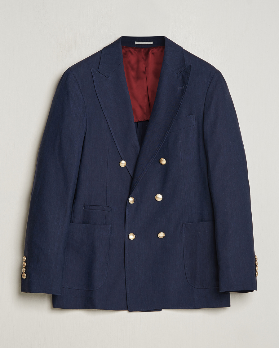 Homme | Blazers | Brunello Cucinelli | Double Breasted Wool/Linen Blazer Navy