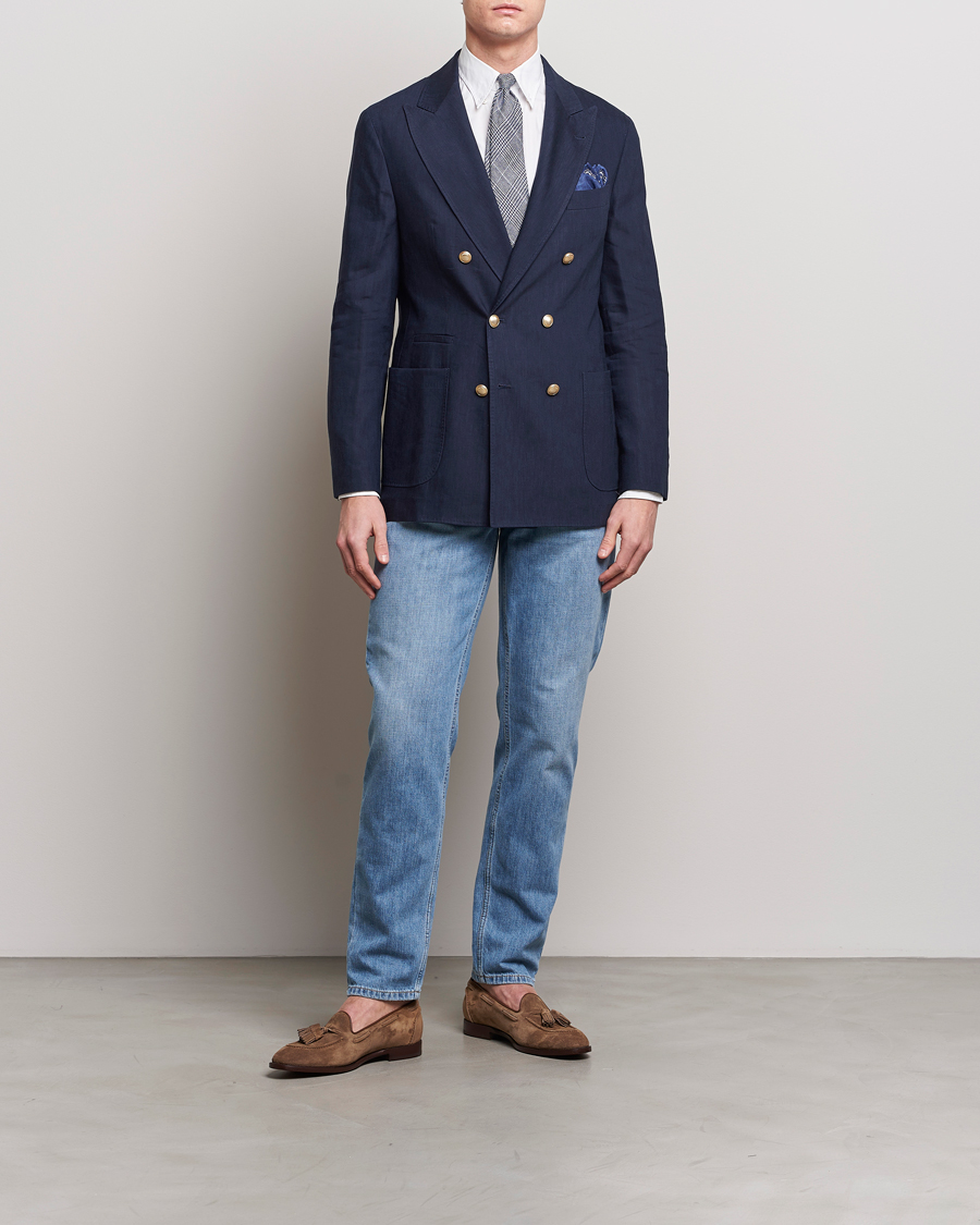 Homme | Blazers | Brunello Cucinelli | Double Breasted Wool/Linen Blazer Navy