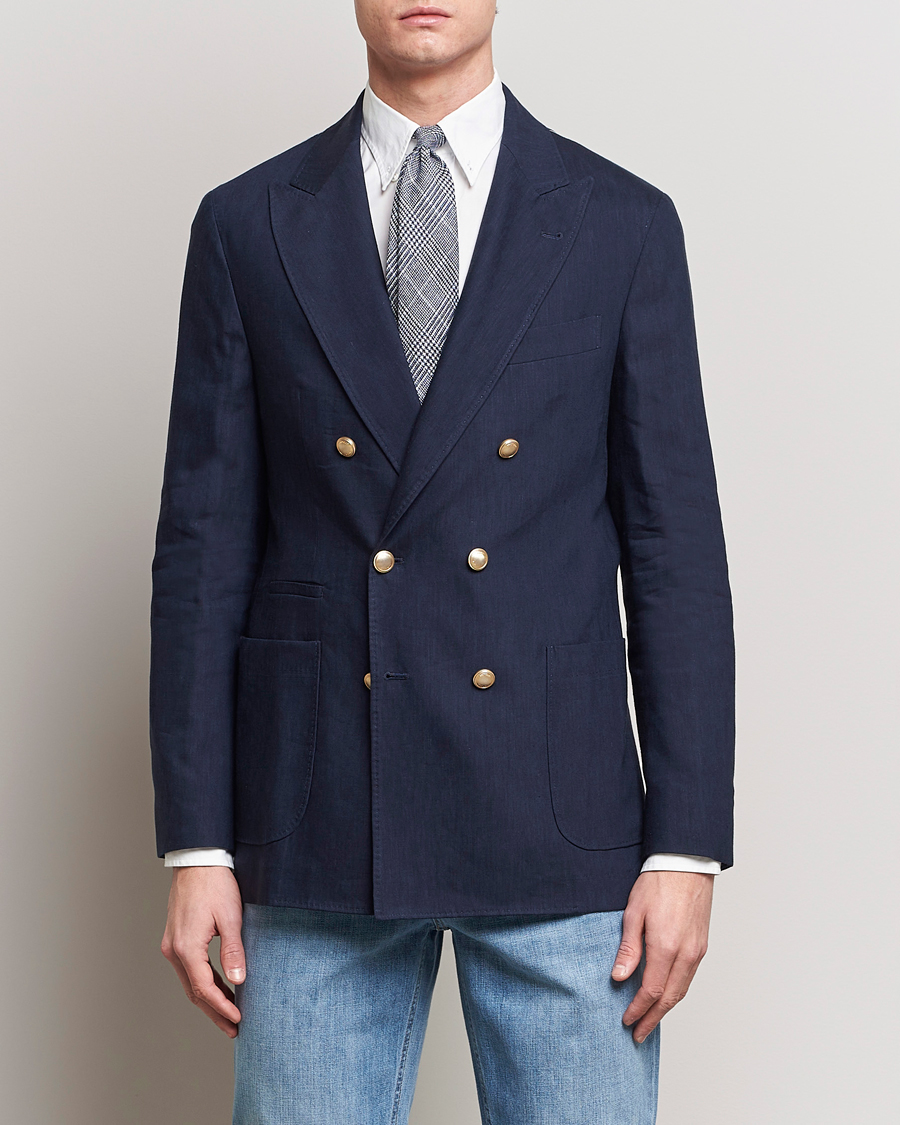 Homme | Blazers | Brunello Cucinelli | Double Breasted Wool/Linen Blazer Navy