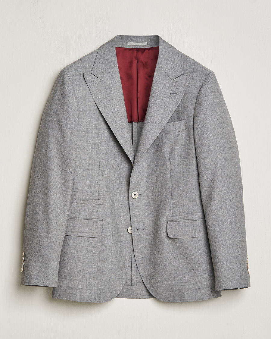 Homme | Blazers | Brunello Cucinelli | Peak Lapel Wool Blazer Light Grey