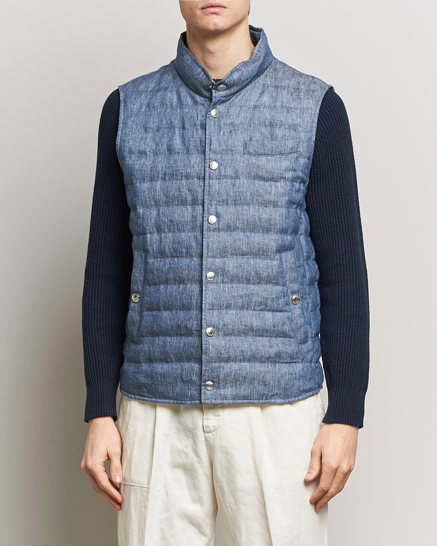 Homme | Manteaux Et Vestes | Brunello Cucinelli | Linen Gilet Light Blue