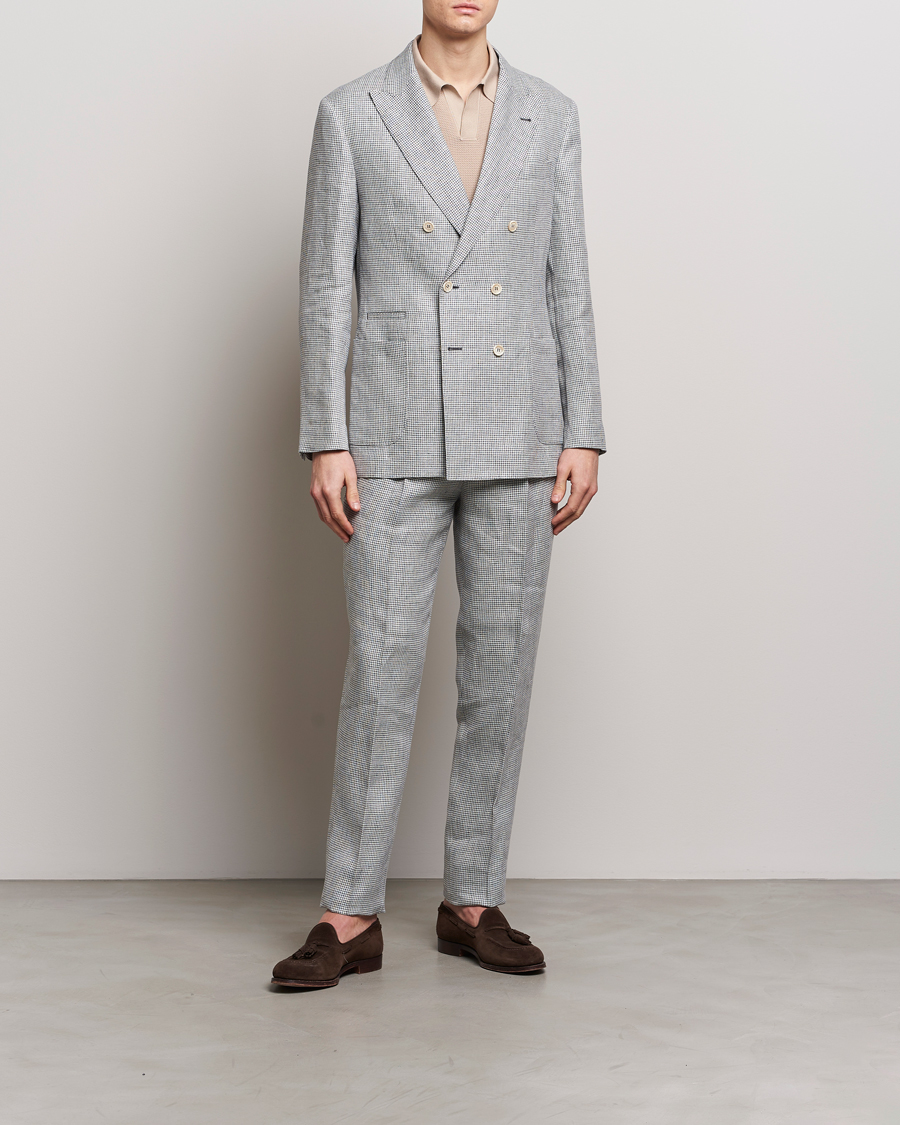Homme | Pantalons | Brunello Cucinelli | Pleated Houndstooth Trousers Light Grey