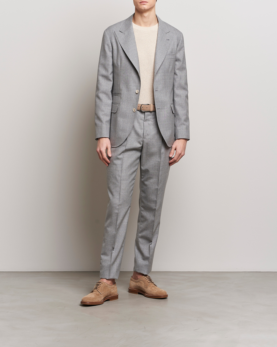 Homme | Pantalons | Brunello Cucinelli | Pleated Wool Trousers Light Grey