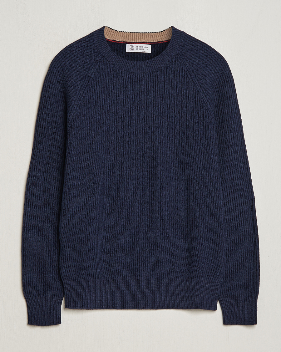 Homme | Pulls Et Tricots | Brunello Cucinelli | Heavy Rib Stitch Crew Neck Navy