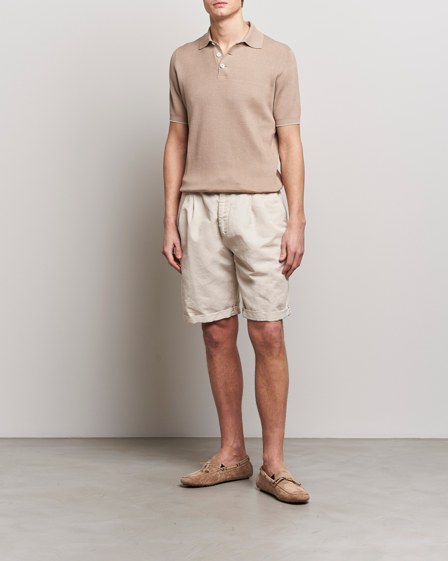 Homme | Polos | Brunello Cucinelli | Rib Stitch Knitted Polo Beige