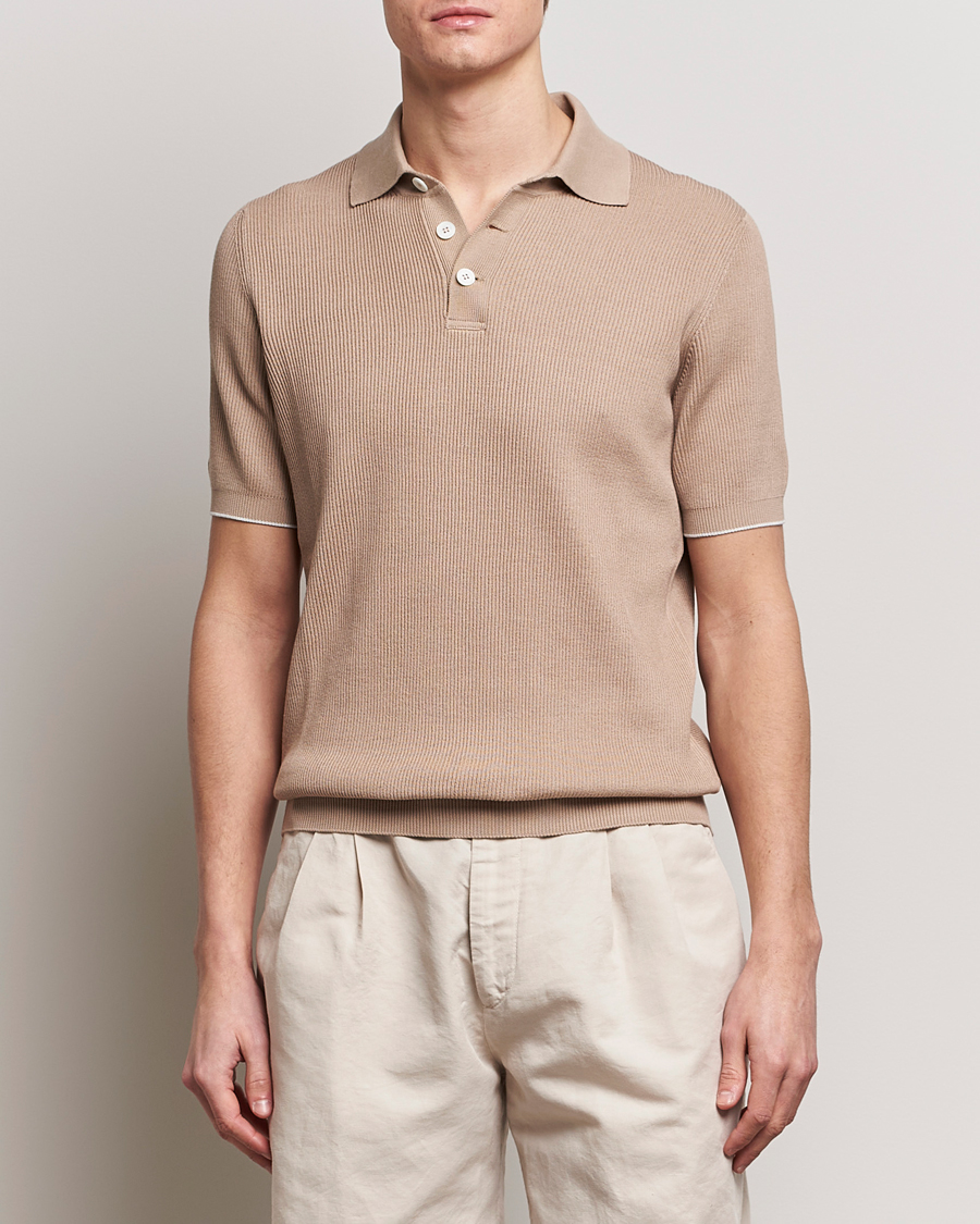 Homme | Italian Department | Brunello Cucinelli | Rib Stitch Knitted Polo Beige