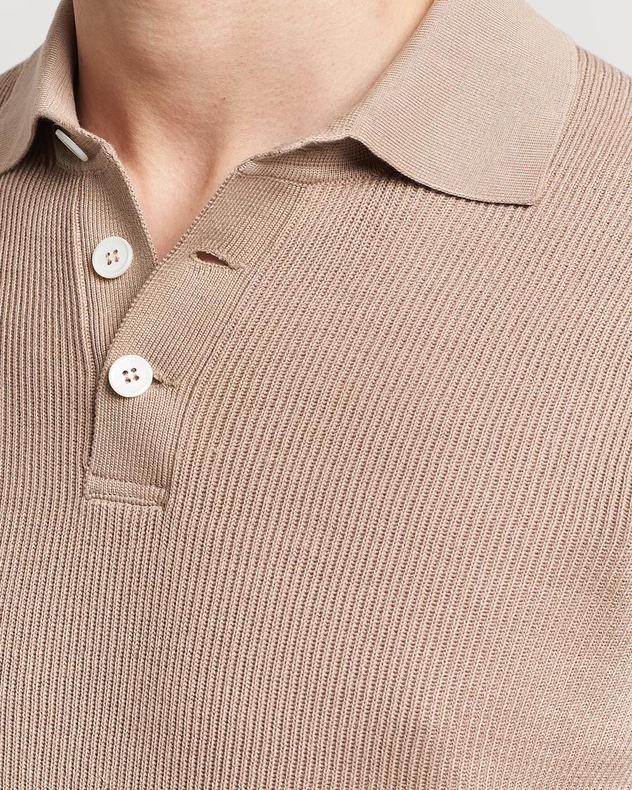 Homme | Polos | Brunello Cucinelli | Rib Stitch Knitted Polo Beige