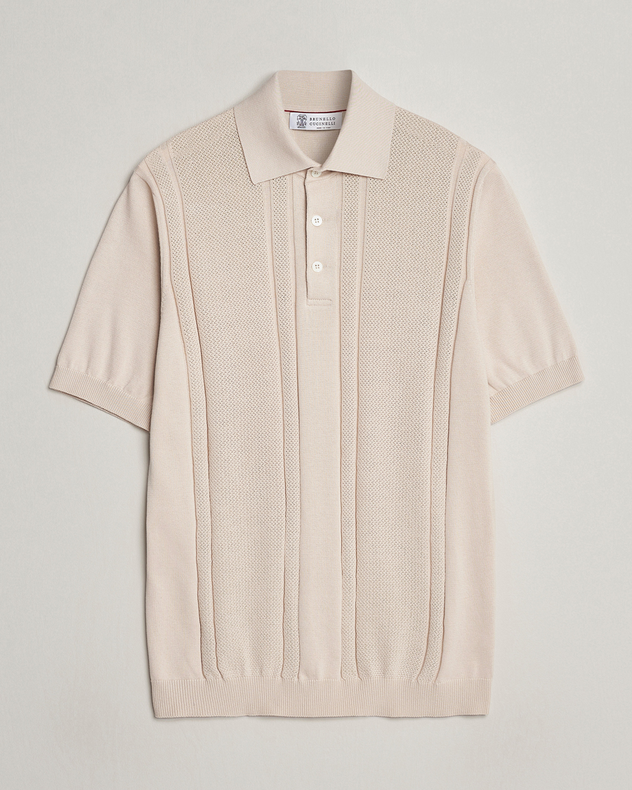 Homme | Polos | Brunello Cucinelli | Front Structure Knitted Polo Light Beige