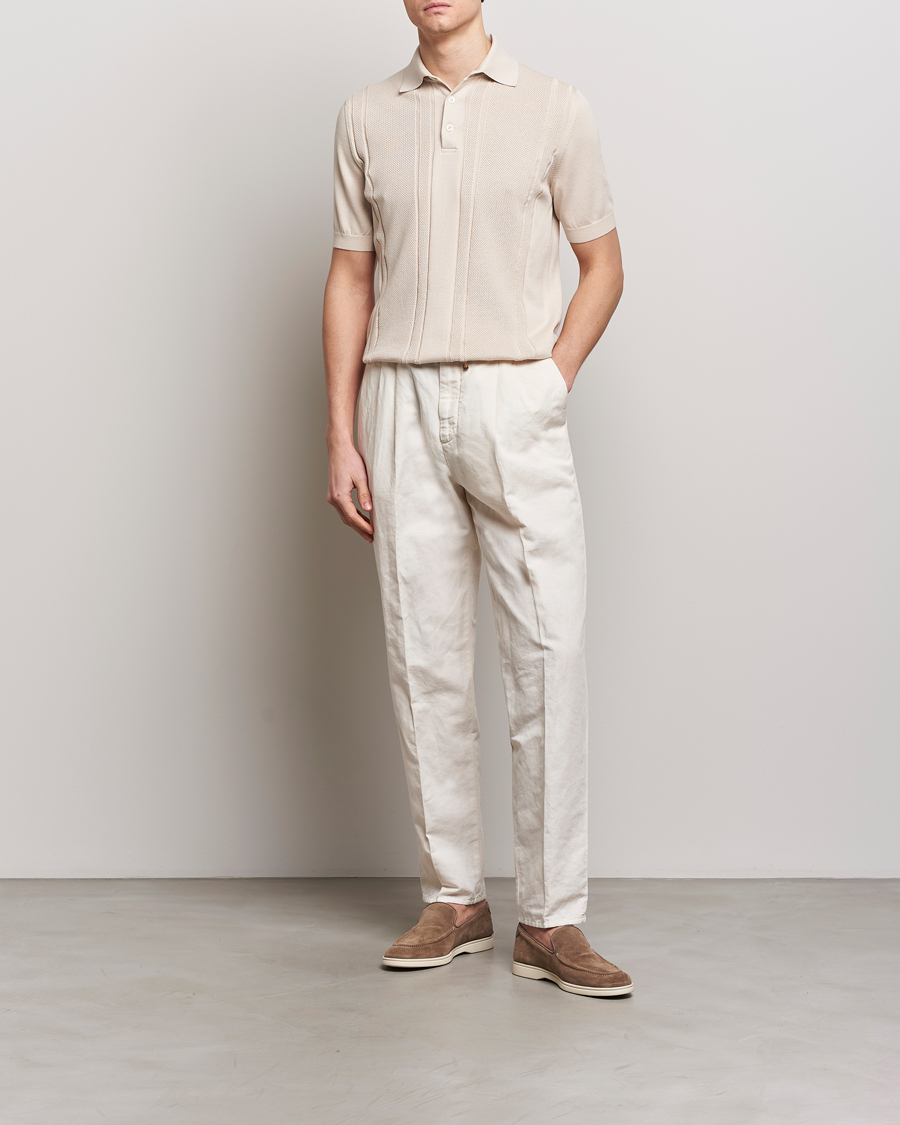 Homme | Polos | Brunello Cucinelli | Front Structure Knitted Polo Light Beige