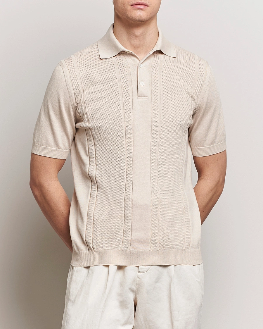 Homme |  | Brunello Cucinelli | Front Structure Knitted Polo Light Beige