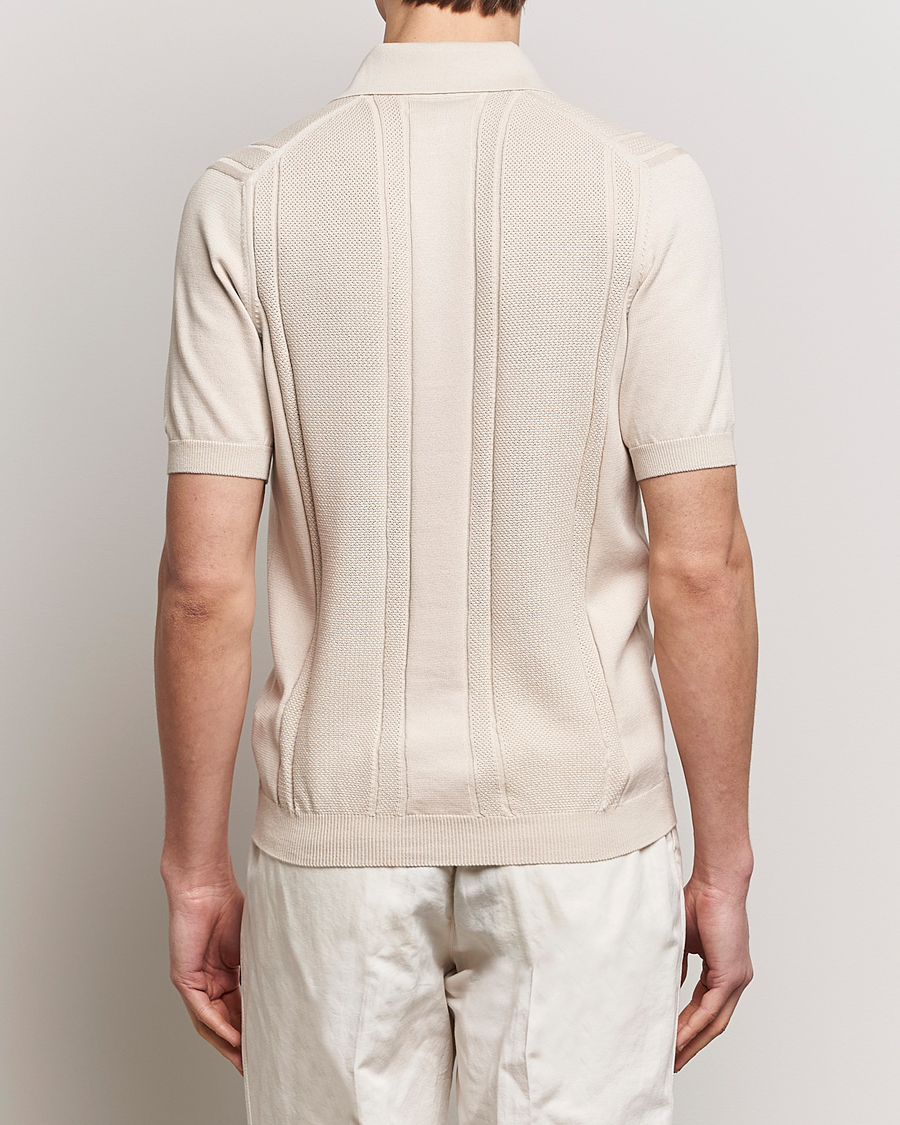 Homme | Polos | Brunello Cucinelli | Front Structure Knitted Polo Light Beige
