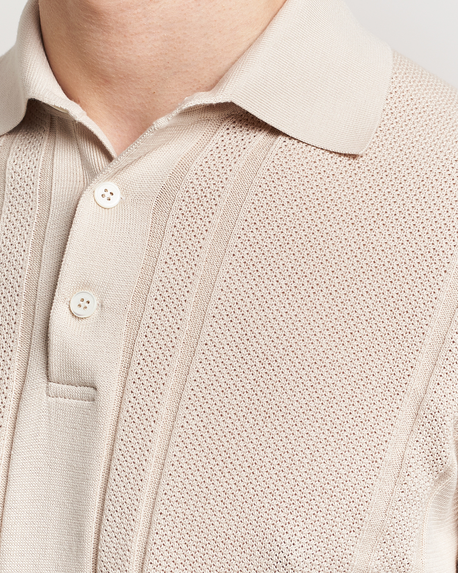 Homme | Polos | Brunello Cucinelli | Front Structure Knitted Polo Light Beige