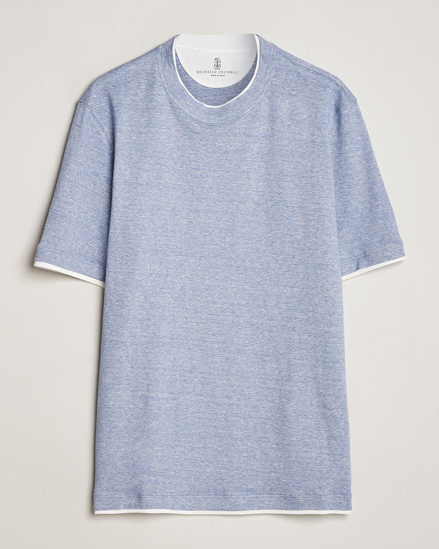 Homme | T-shirts | Brunello Cucinelli | Cotton/Linen T-Shirt Light Blue