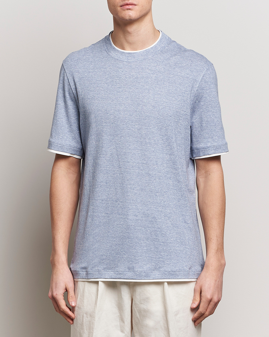 Homme | T-shirts | Brunello Cucinelli | Cotton/Linen T-Shirt Light Blue