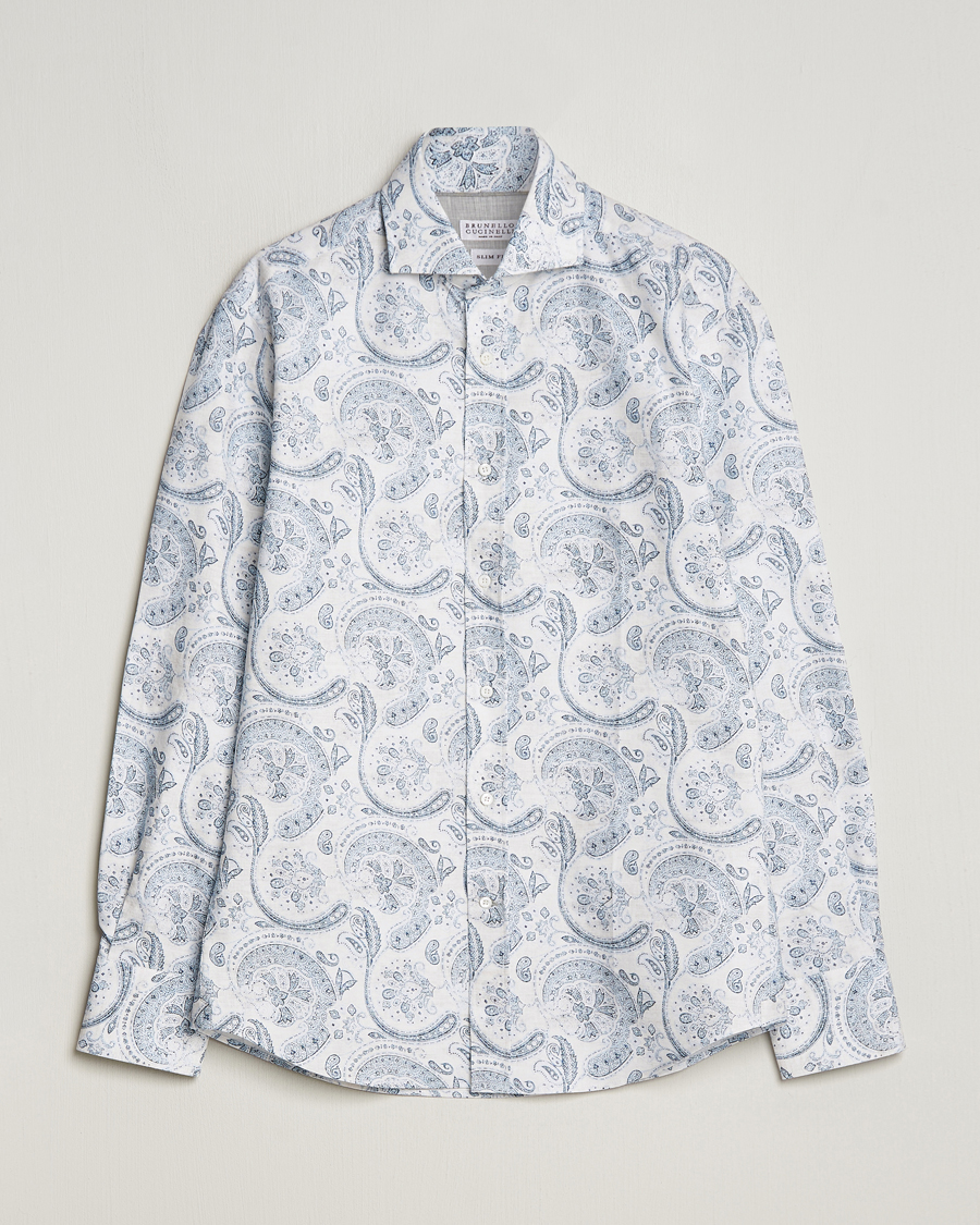 Homme | Chemises | Brunello Cucinelli | Slim Fit Paisley Shirt Light Blue