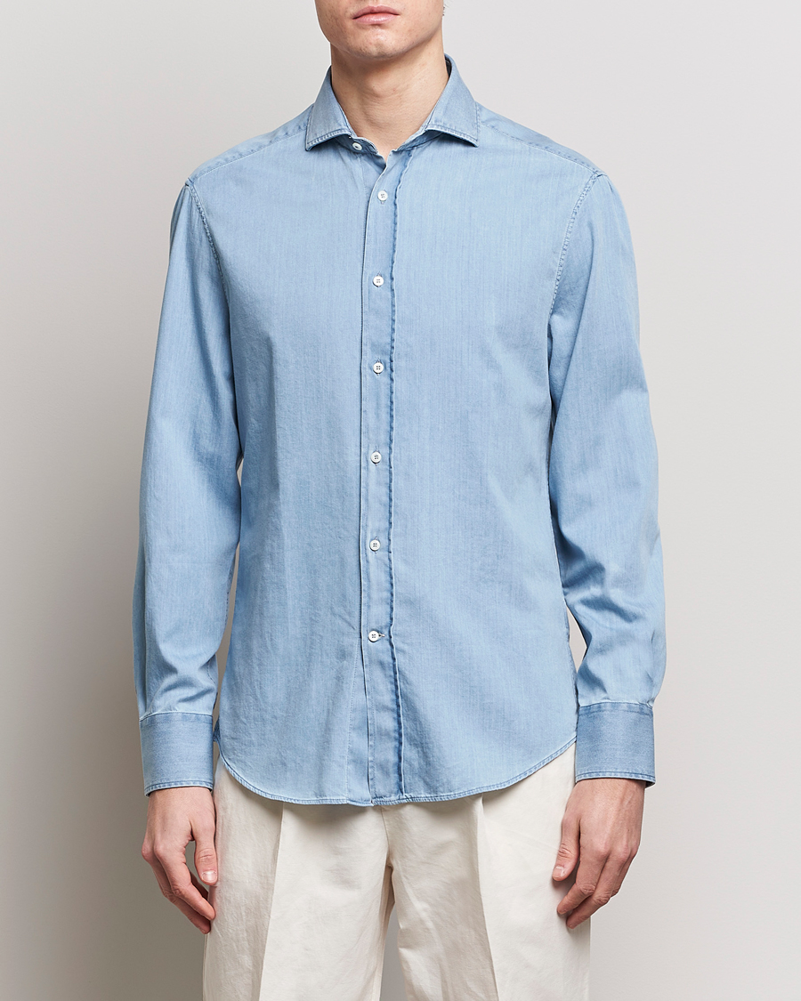 Homme |  | Brunello Cucinelli | Slim Fit Denim Shirt Light Blue