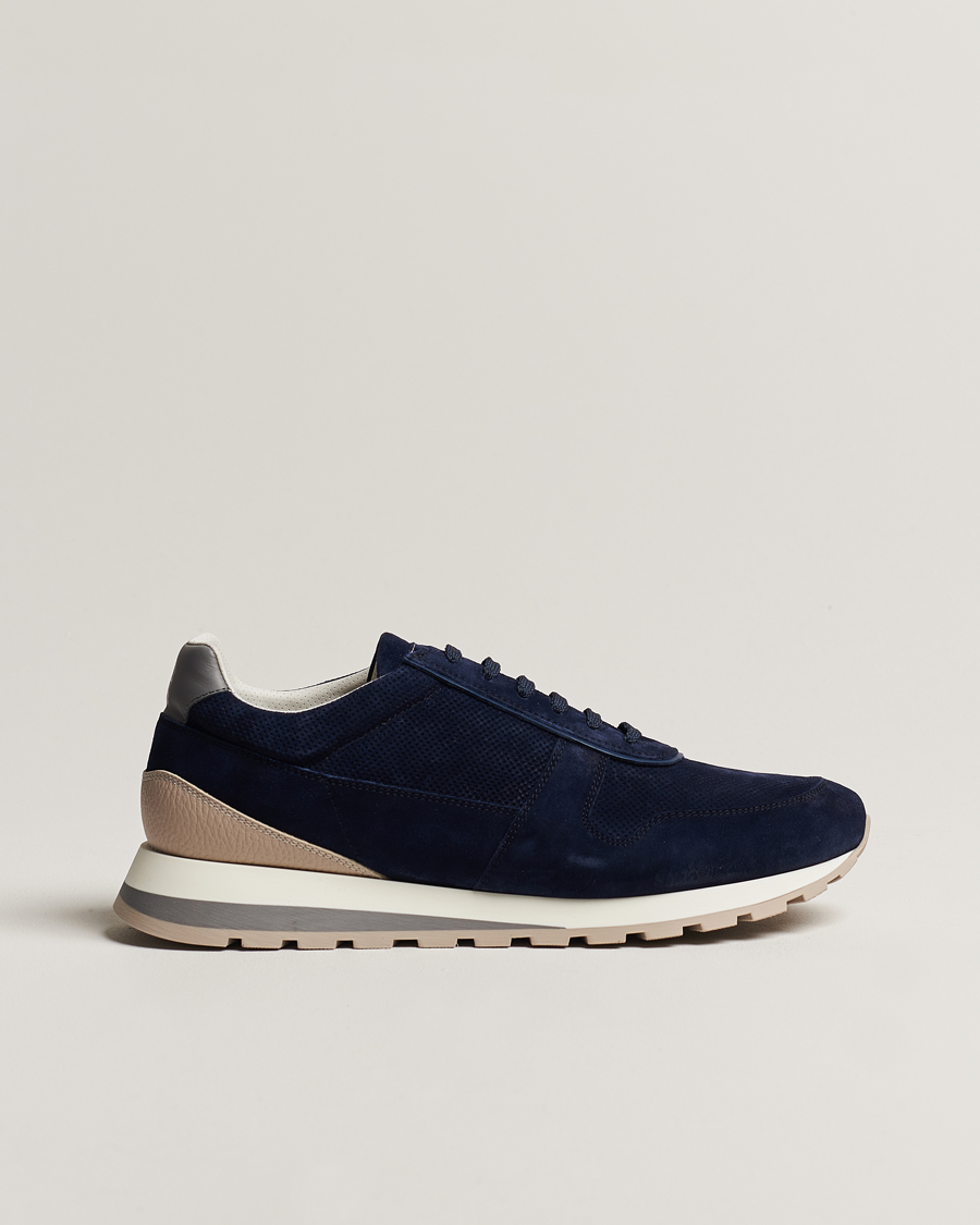Homme | Brunello Cucinelli Perforated Running Sneakers Navy Suede | Brunello Cucinelli | Perforated Running Sneakers Navy Suede