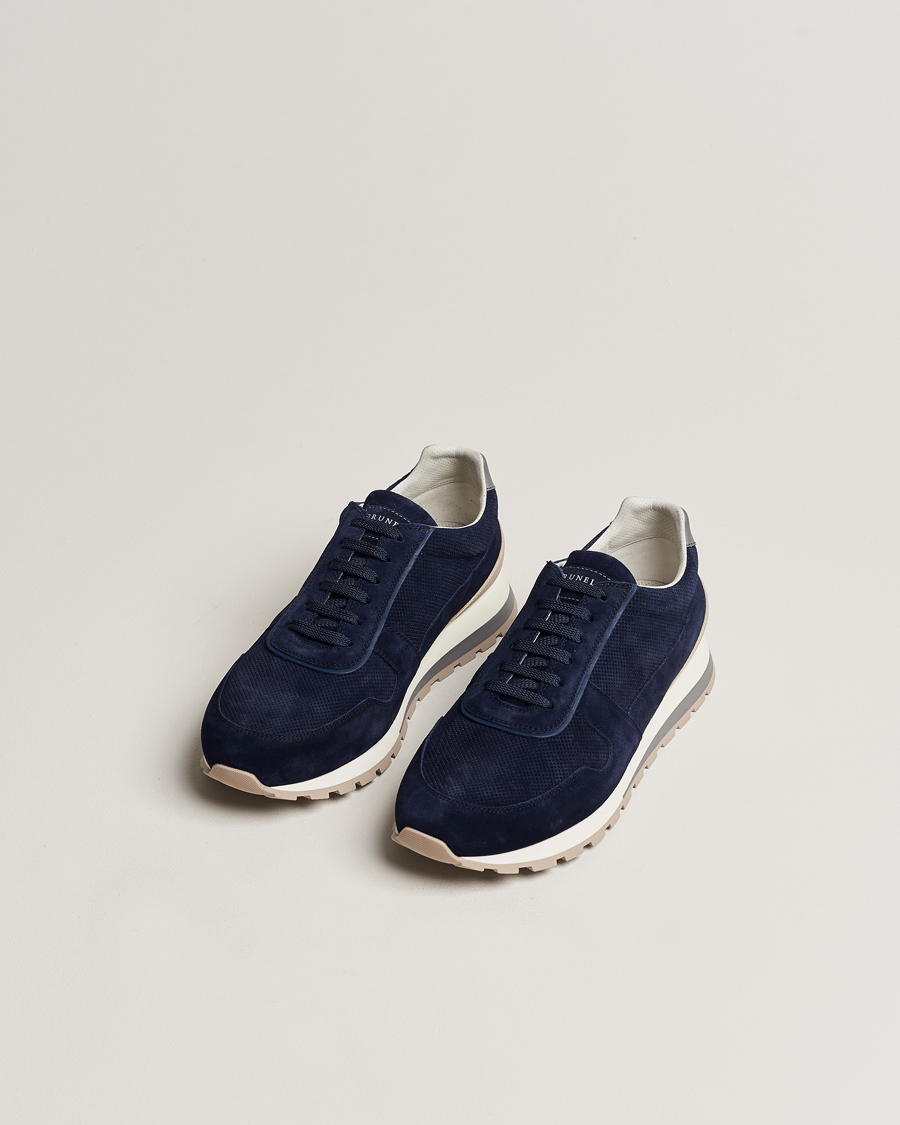 Homme | Brunello Cucinelli Perforated Running Sneakers Navy Suede | Brunello Cucinelli | Perforated Running Sneakers Navy Suede