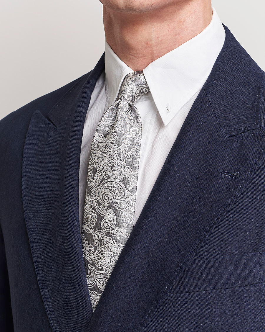 Homme | Cravates | Brunello Cucinelli | Paisley Silk Tie Grey