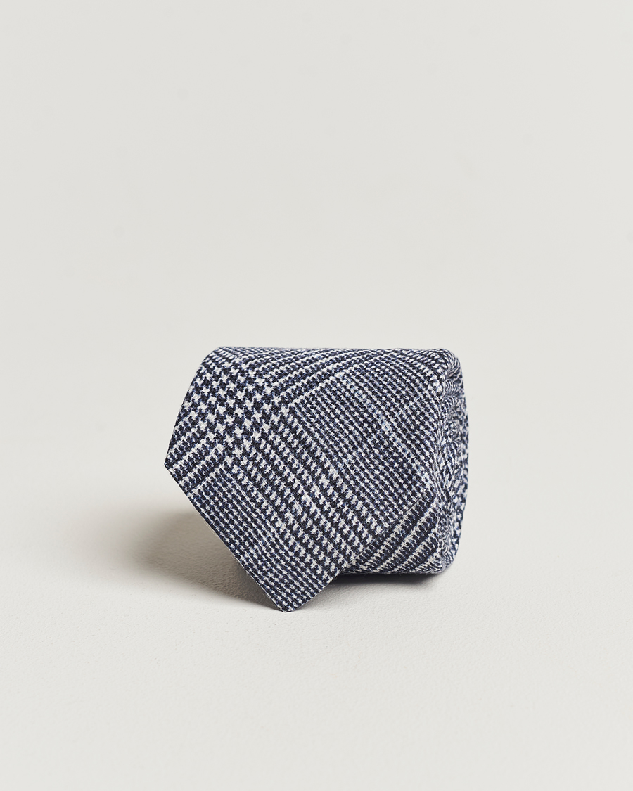 Homme | Brunello Cucinelli Prince Of Wales Linen Tie Dark Blue | Brunello Cucinelli | Prince Of Wales Linen Tie Dark Blue