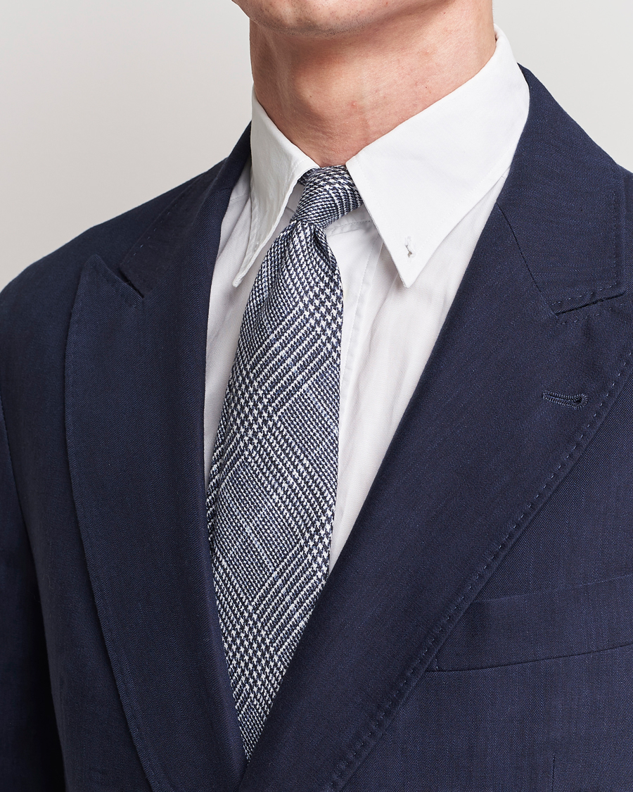 Homme | Italian Department | Brunello Cucinelli | Prince Of Wales Linen Tie Dark Blue