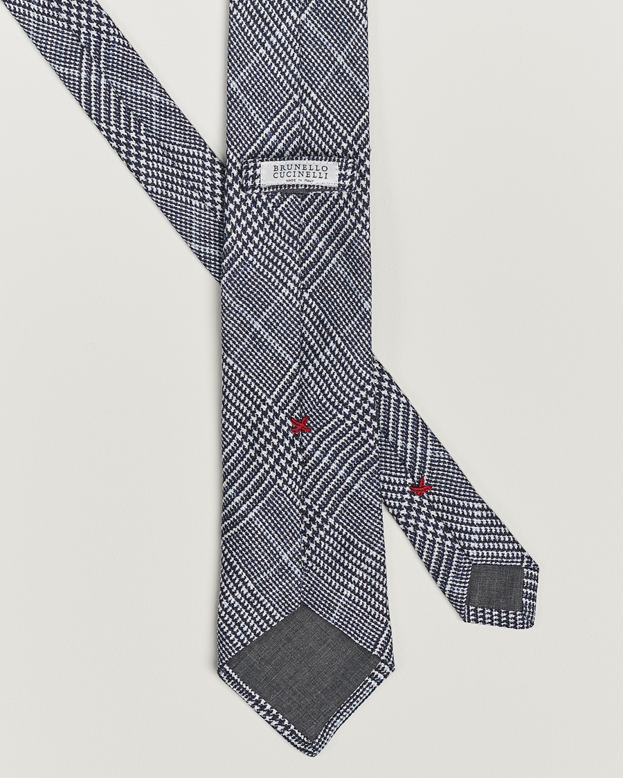 Homme | Brunello Cucinelli Prince Of Wales Linen Tie Dark Blue | Brunello Cucinelli | Prince Of Wales Linen Tie Dark Blue