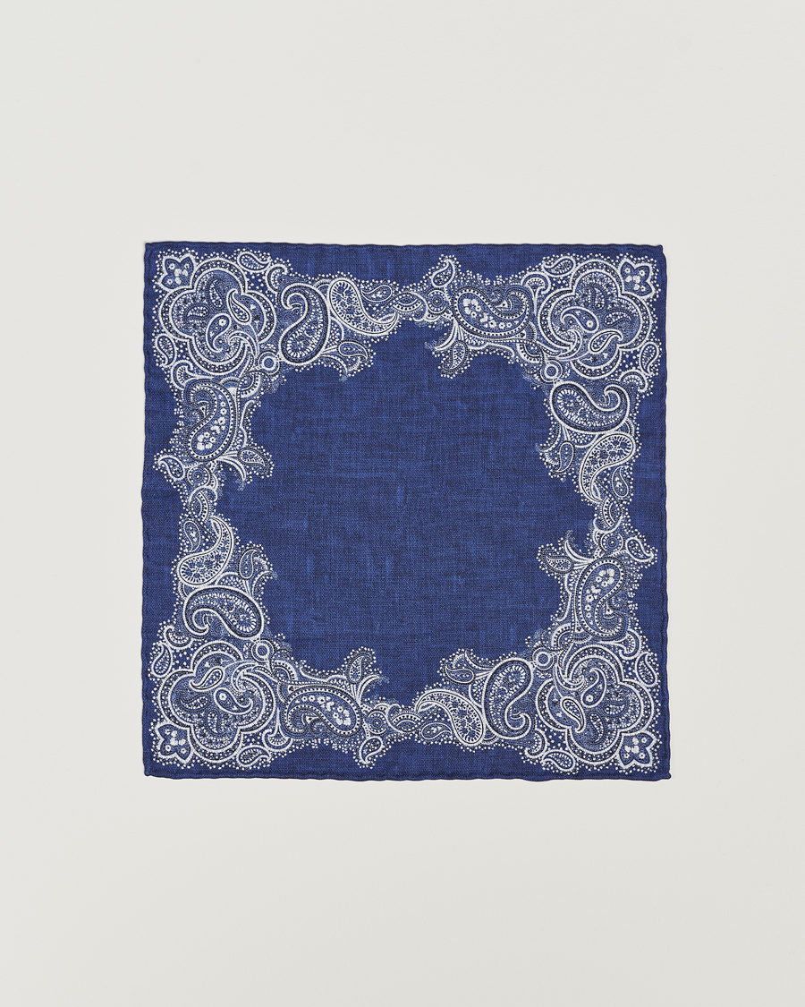 Homme | Brunello Cucinelli Paisley Silk Pocket Square Navy | Brunello Cucinelli | Paisley Silk Pocket Square Navy