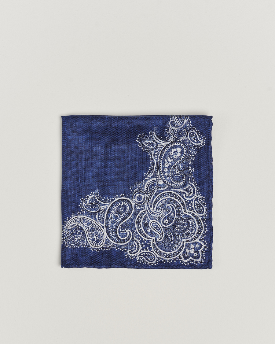Homme | Brunello Cucinelli Paisley Silk Pocket Square Navy | Brunello Cucinelli | Paisley Silk Pocket Square Navy