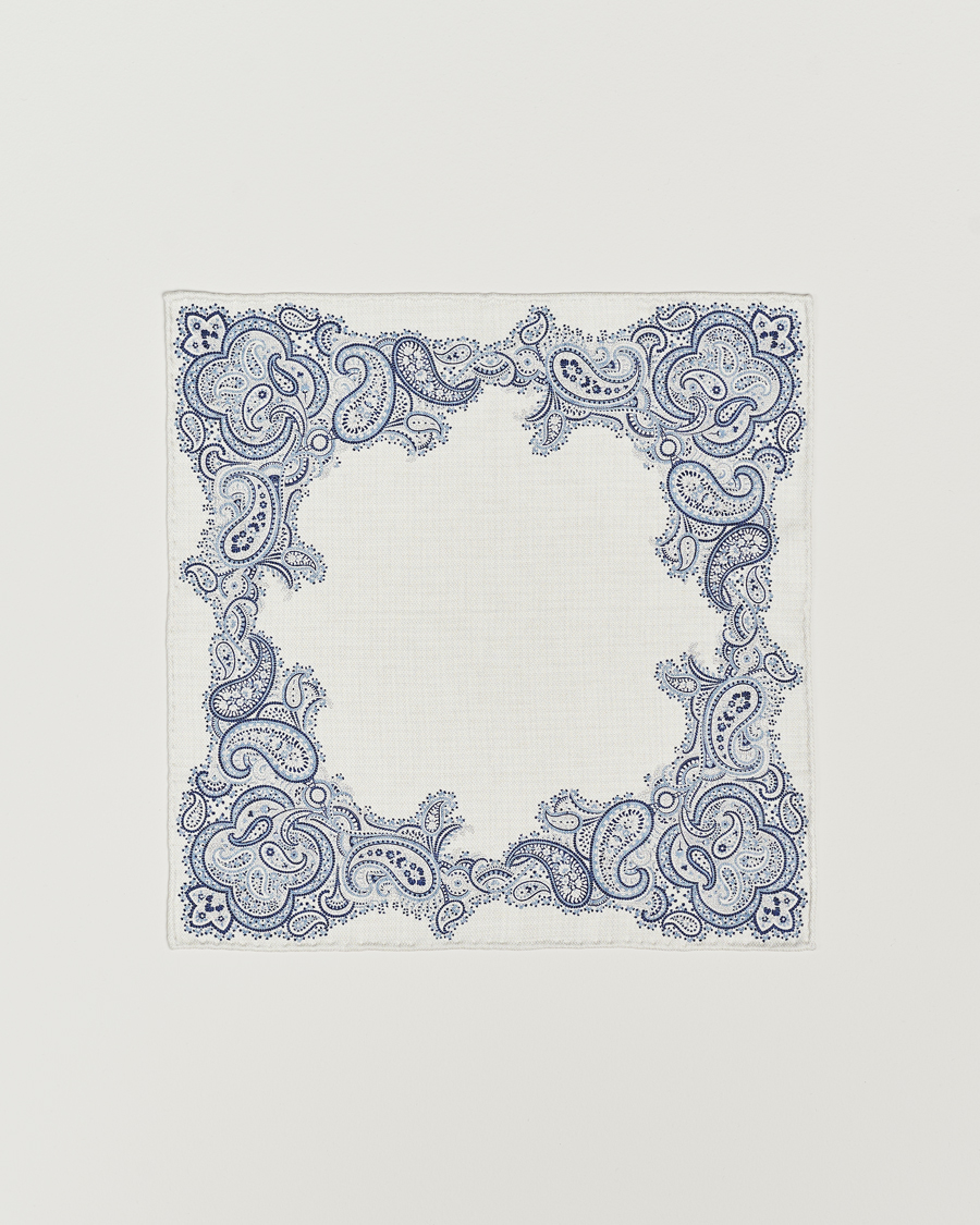 Homme | Brunello Cucinelli Paisley Silk Pocket Square Navy/Beige | Brunello Cucinelli | Paisley Silk Pocket Square Navy/Beige