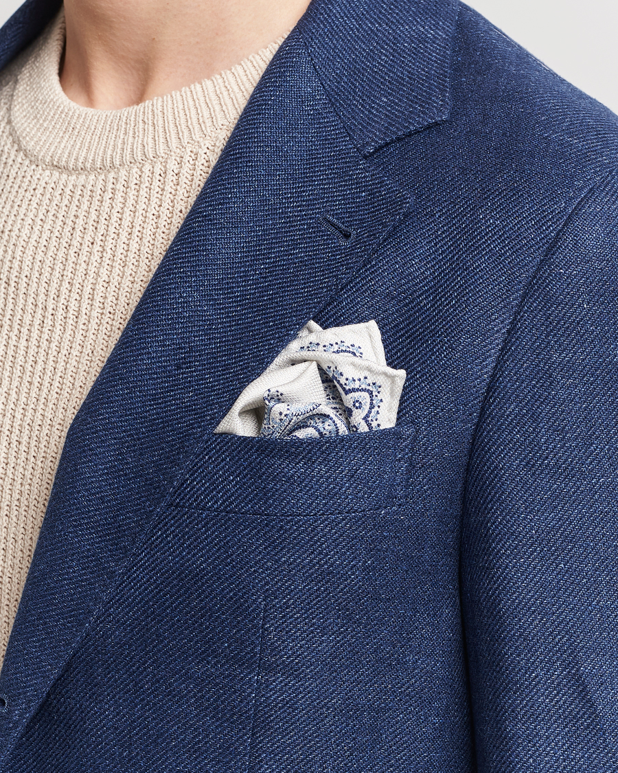 Homme | Brunello Cucinelli Paisley Silk Pocket Square Navy/Beige | Brunello Cucinelli | Paisley Silk Pocket Square Navy/Beige
