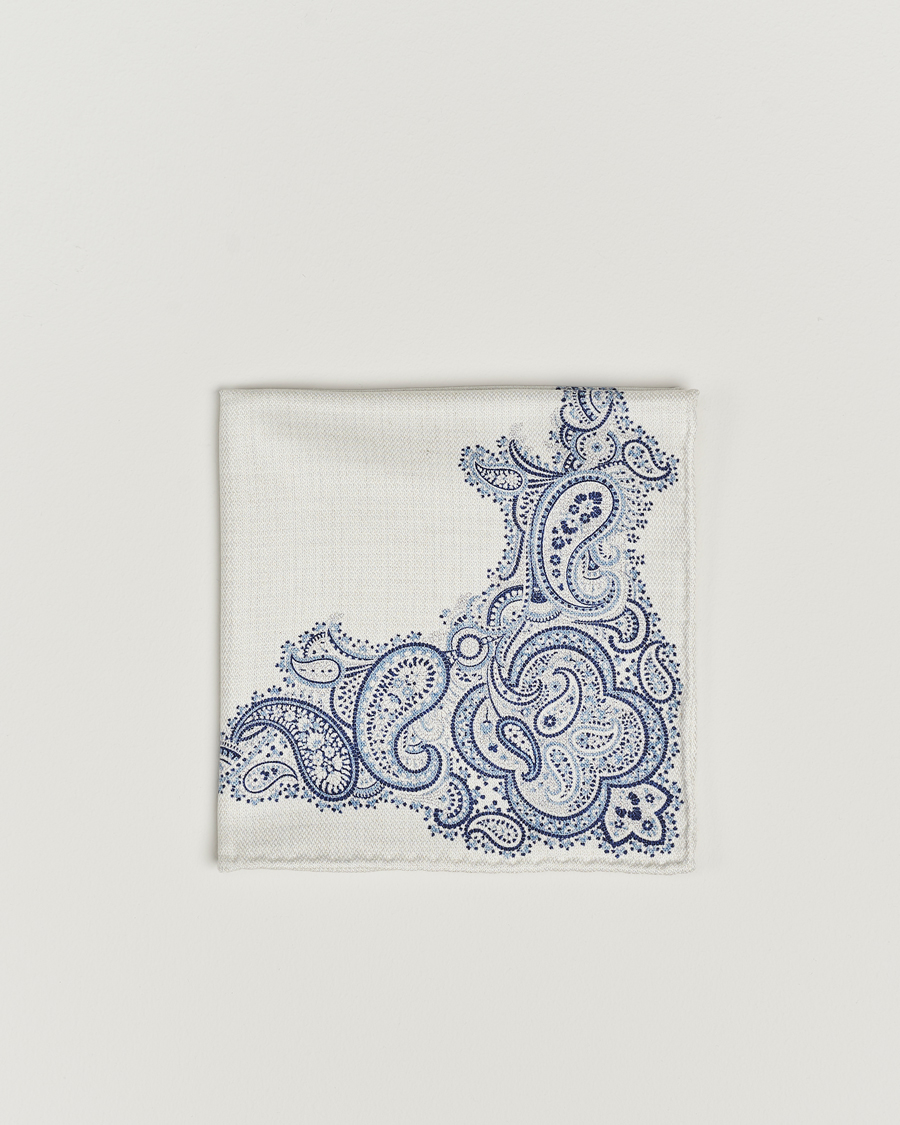 Homme | Brunello Cucinelli Paisley Silk Pocket Square Navy/Beige | Brunello Cucinelli | Paisley Silk Pocket Square Navy/Beige