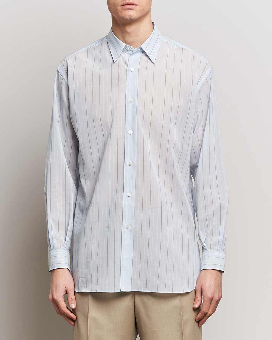 Homme | Chemises Décontractées | Auralee | Hard Twist Light Cotton Shirt Light Blue Stripe