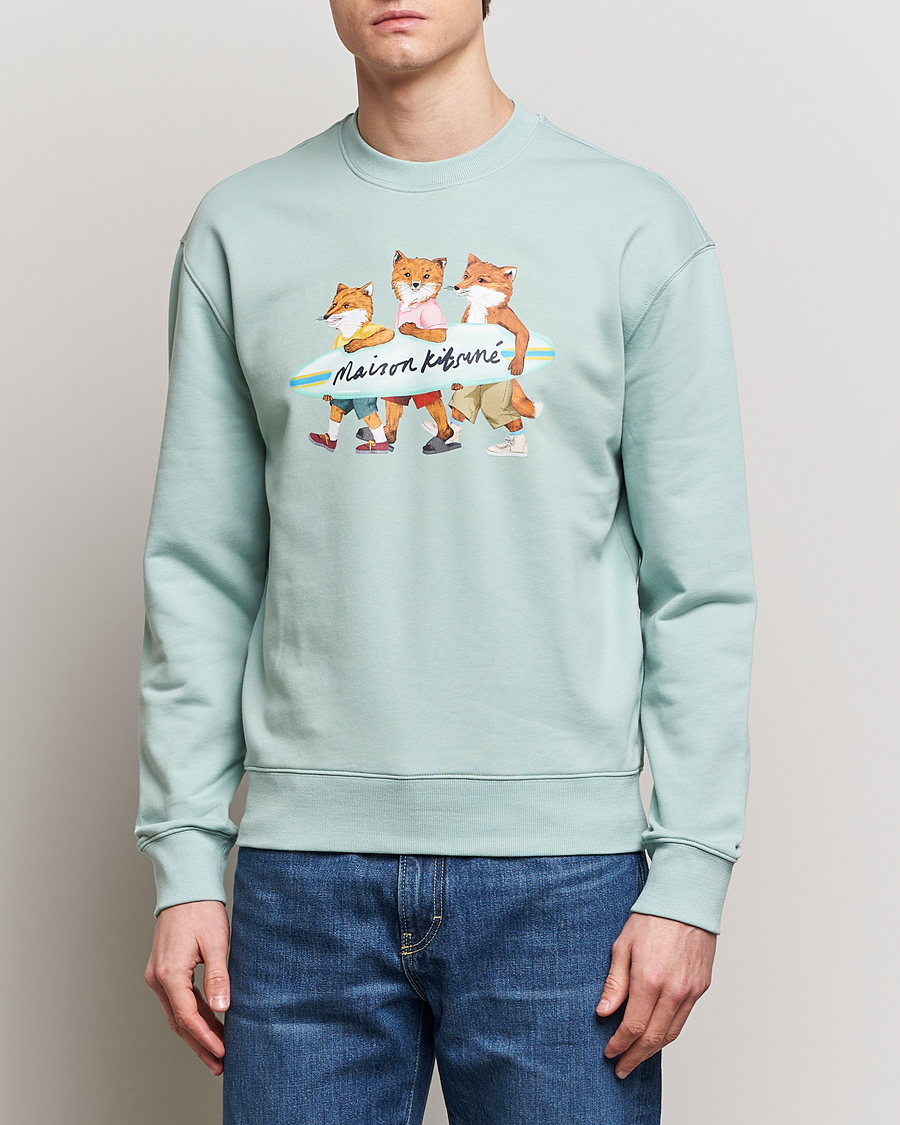 Homme | Pulls Et Tricots | Maison Kitsuné | Surfing Foxes Sweatshirt Seafoam Blue