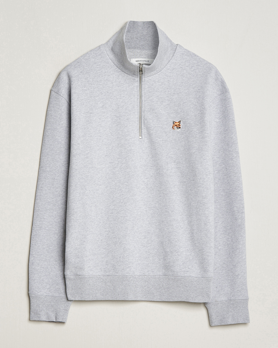 Homme | Pulls Et Tricots | Maison Kitsuné | Fox Head Half Zip Sweatshirt Light Grey Melange