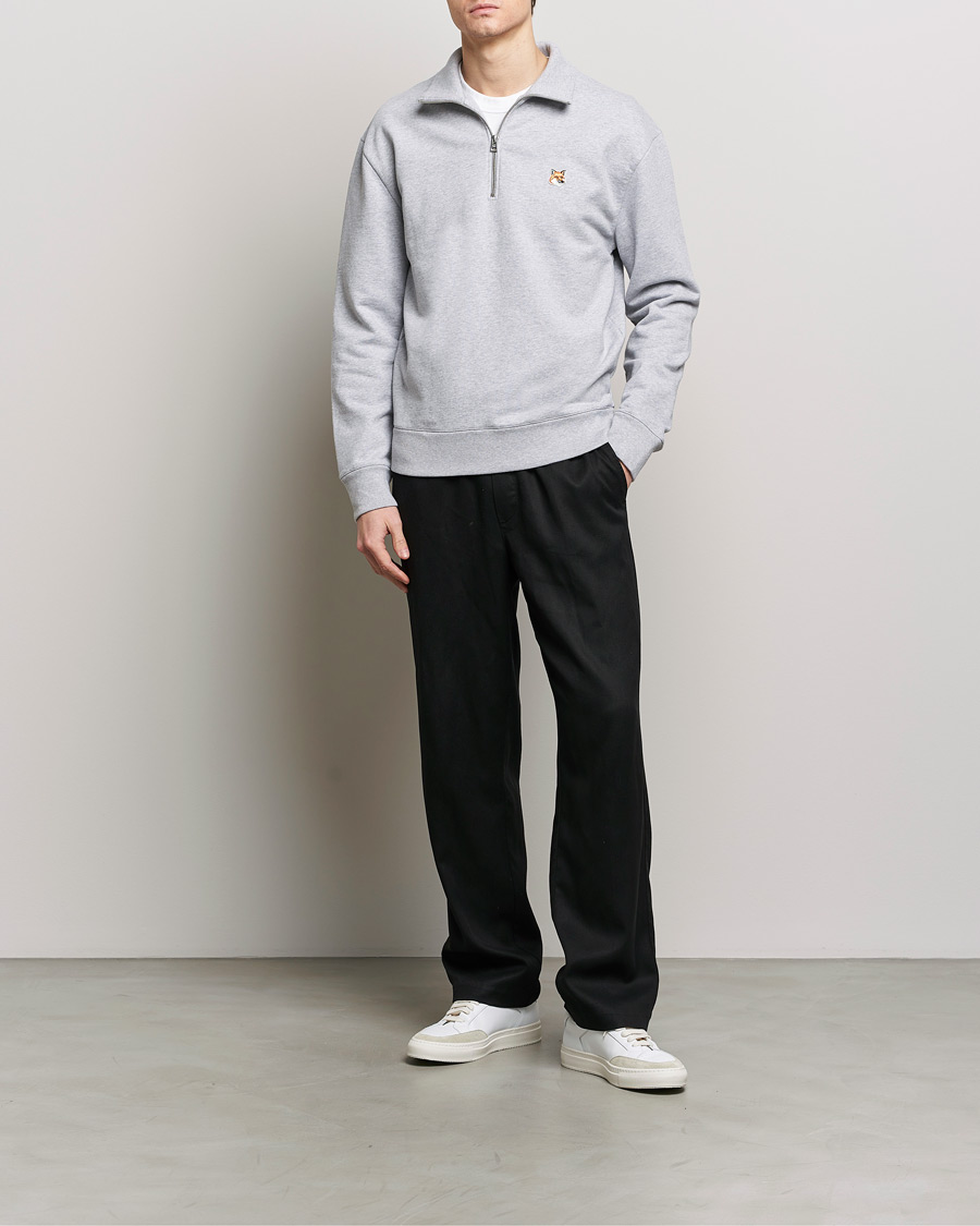 Homme | Pulls Et Tricots | Maison Kitsuné | Fox Head Half Zip Sweatshirt Light Grey Melange
